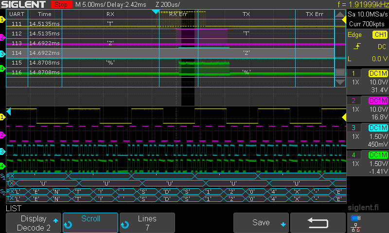 SDS1000X-E  UART RS232 Decode example