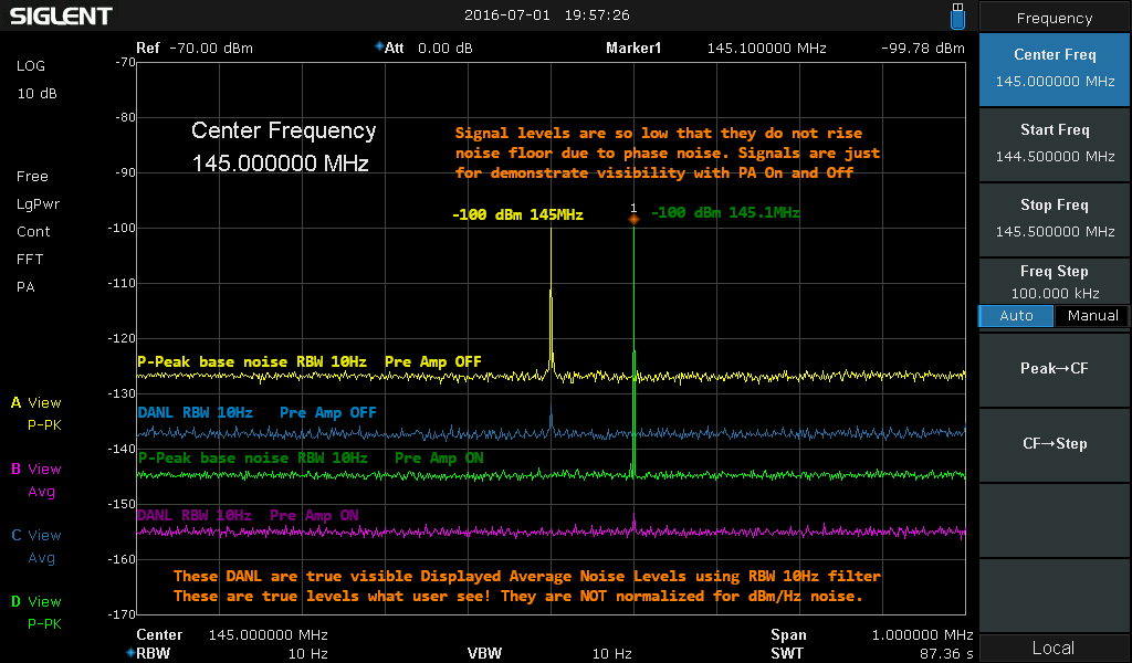 SSA3000X base noise levels. SSA3000X perus kohina tasot.